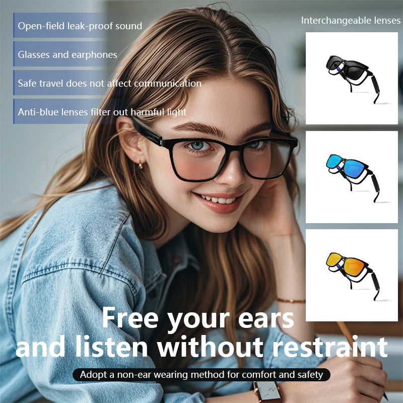 Hot Fashion Smart Glasses 2in1 Magnetic UV Protection Polarized Lenses Wireless Call Touch&Voice Assistant Men Music Sunglasses