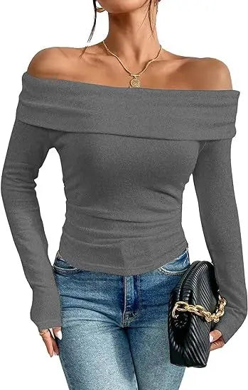 Long Sleeve T-shirts For Women Clothing One Neckline Women's Shirt 2024 Trend Pullover Women's Blouses Slim Fit Womans T Shirt