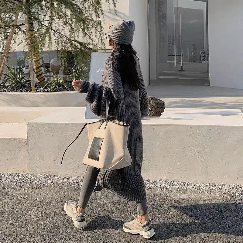 Long Cardigan 2025 Spring Knitted Women Loose V-neck Autumn Winter Elegant Sweet Outerwear Maxi Y2k Sweater Jumpers Soft Jacket