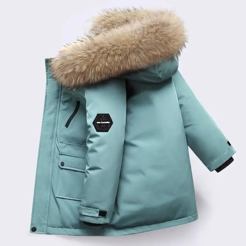 -30℃ Winter Kids Padded Jacket Children Thick Plus Velvet Warm Parkas Coat Boys Girls Fur Collar Hooded Cotton Clothes Outerwea