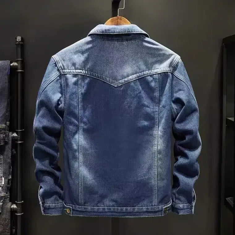 Men Coat Thick Denim Jackets Turn Down Collar Lamb Wool Coats Full Sleeve Casual Splice Single Breasted Jacket Autumn Winter