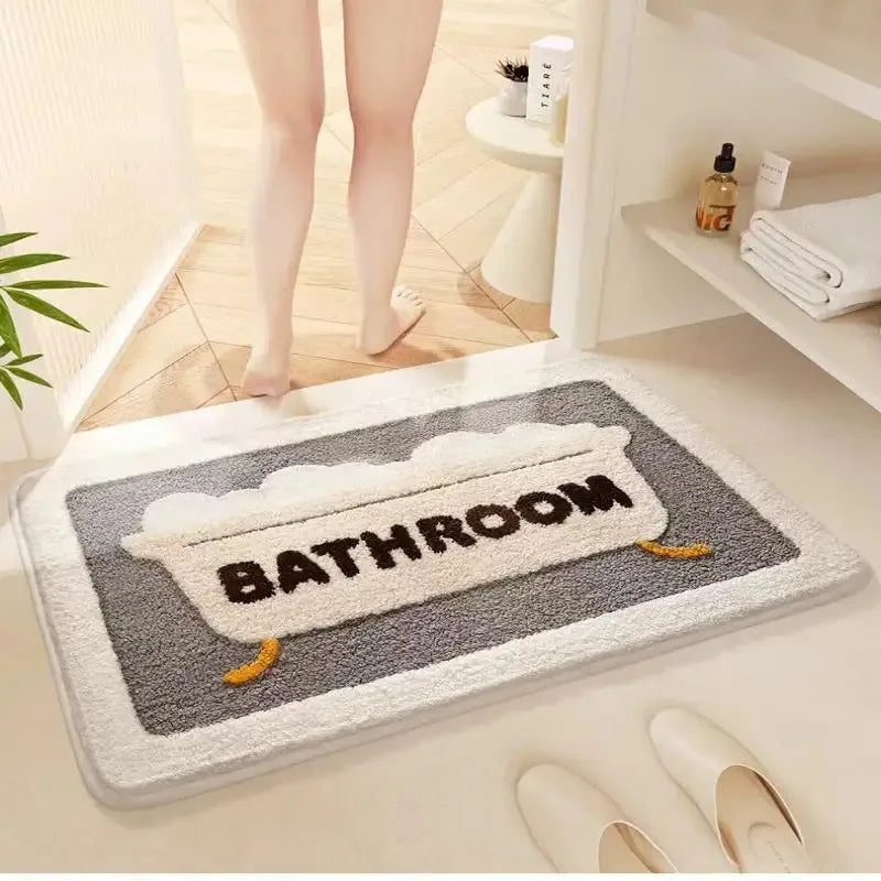 VIKAMA Faux Cashmere Floor Mats Bathroom Water Absorbent Foot Mats Non-slip Bathroom Cartoon Entry Floor Mats