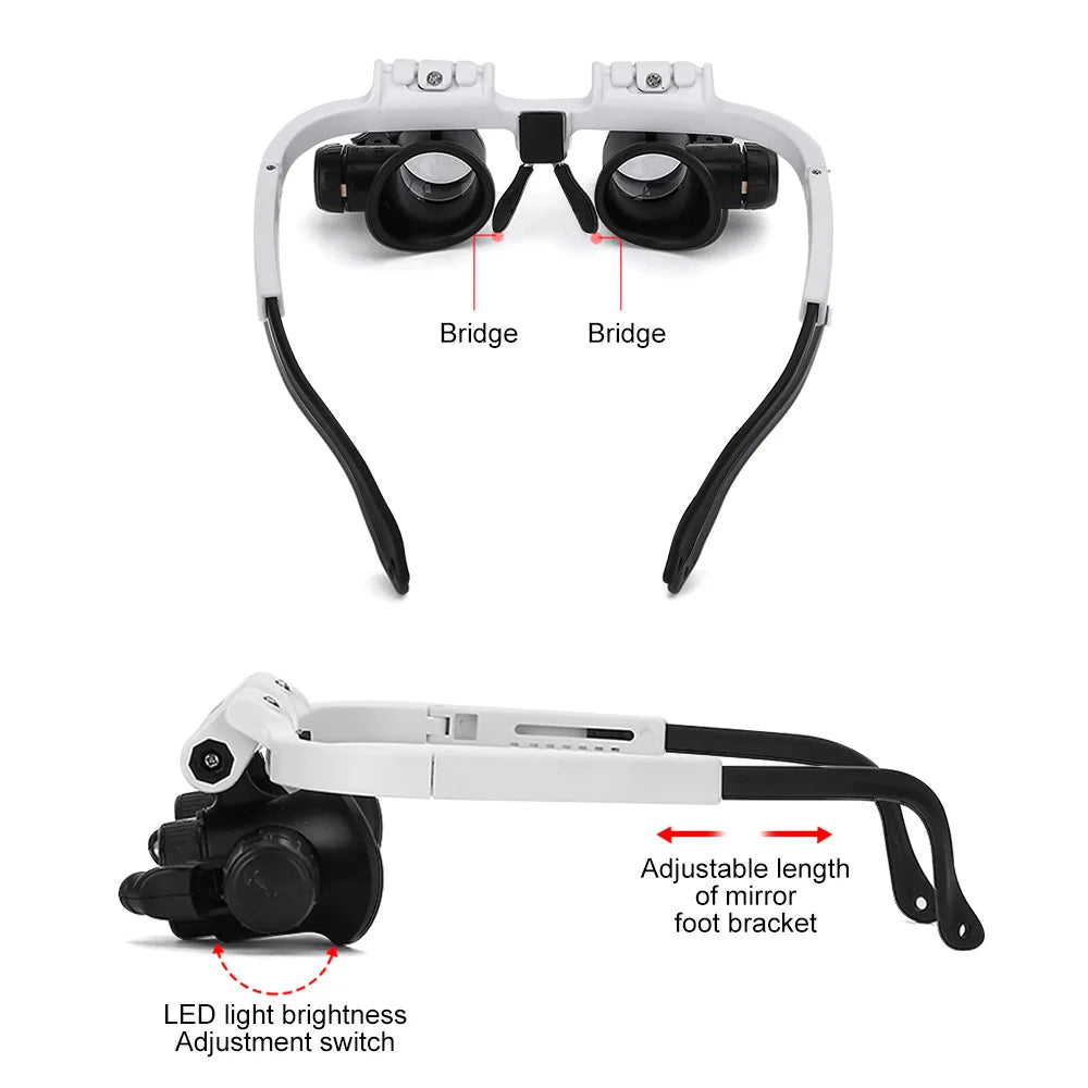 LED Headband Glasses Magnifiers 8X 15X 23X Craft Reading Magnifying Glass With Light  Magnifying Lens Mirror loupe Repair Tool