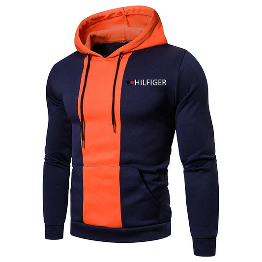 2024 Fashion Print Splicing Hooded Men's Fashion Splicing Hooded Sweatshirt Men's Spring Street Wear Casual Pullover Men's Coat