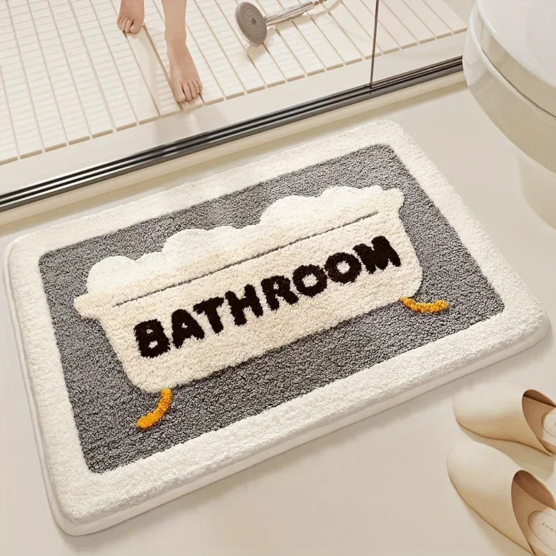 VIKAMA Faux Cashmere Floor Mats Bathroom Water Absorbent Foot Mats Non-slip Bathroom Cartoon Entry Floor Mats