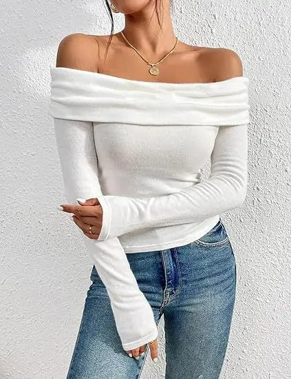 Long Sleeve T-shirts For Women Clothing One Neckline Women's Shirt 2024 Trend Pullover Women's Blouses Slim Fit Womans T Shirt