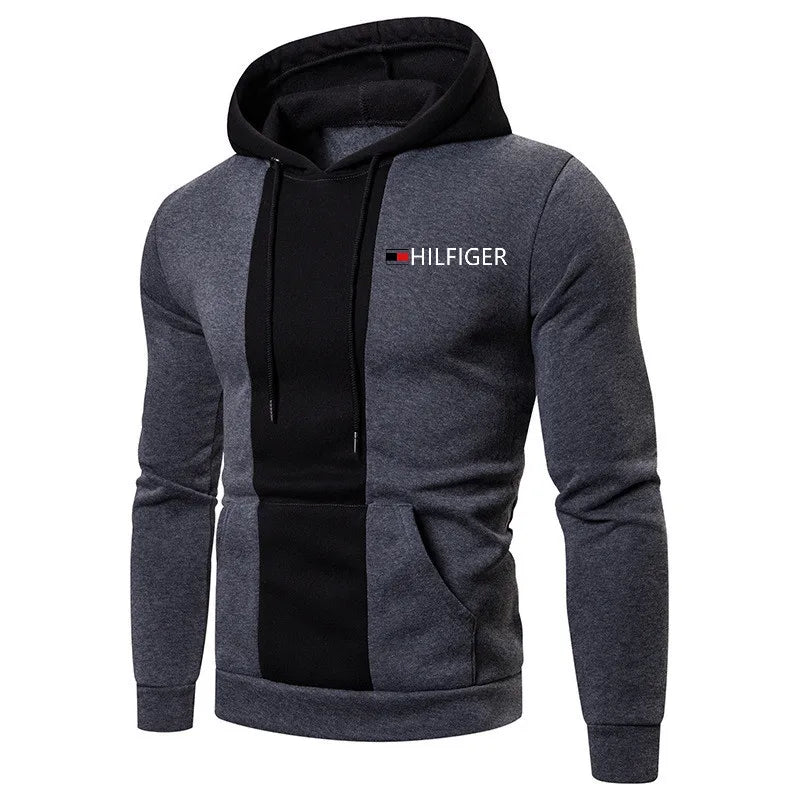 2024 Fashion Print Splicing Hooded Men's Fashion Splicing Hooded Sweatshirt Men's Spring Street Wear Casual Pullover Men's Coat