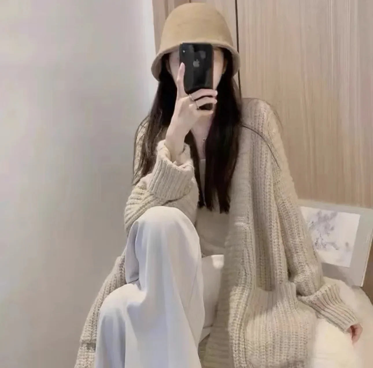 Long Cardigan 2025 Spring Knitted Women Loose V-neck Autumn Winter Elegant Sweet Outerwear Maxi Y2k Sweater Jumpers Soft Jacket